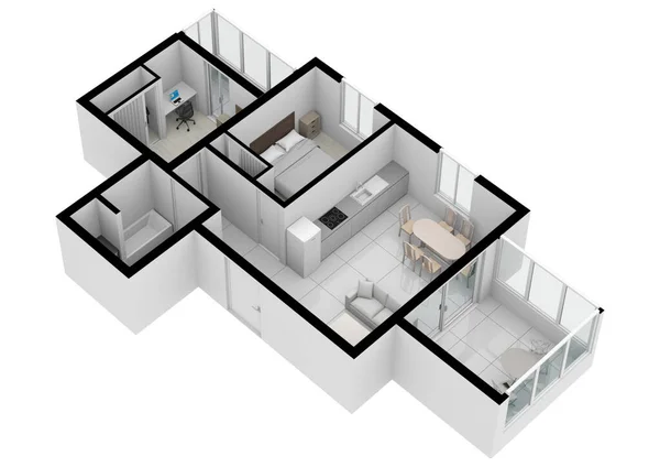 房地产的3D平面图 平面图 家庭计划 内政计划 — 图库照片