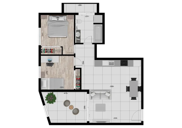 2D kat planı. Siyah & beyaz kat planı.