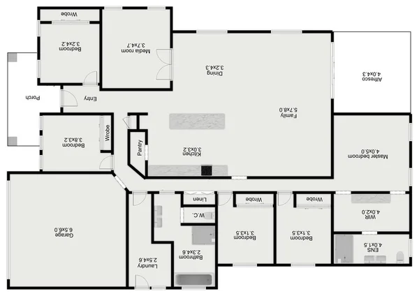 2d floor plan. Black&white floor plan.