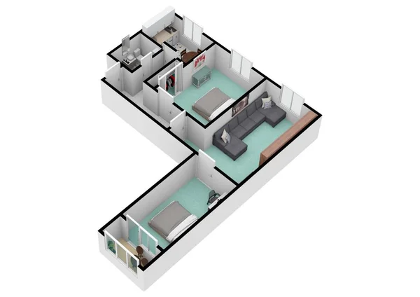 白の背景にインテリア フロアプラン 設計図や色の壁を持つ家 3Dイラスト — ストック写真