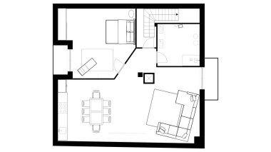 2D kat planı. Siyah ve beyaz kat planı. Kat planı. Kat planı.