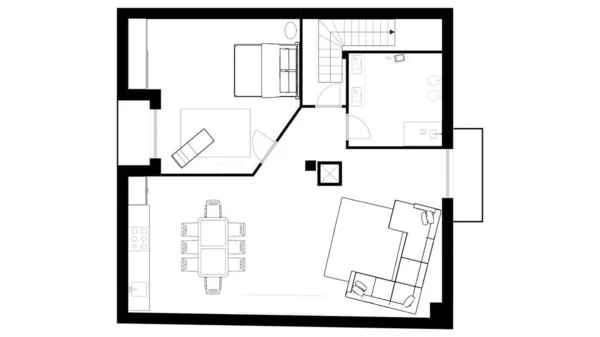 Tweede Plattegrond Plattegrond Zwart Wit Plattegrond Vloerplan — Stockfoto