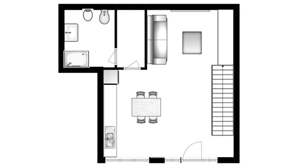 Tweede Plattegrond Plattegrond Zwart Wit Plattegrond Vloerplan — Stockfoto