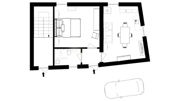 2Ος Όροφος Ασπρόμαυρη Κάτοψη Πλάνο Δαπέδου Σχέδιο Floorp — Φωτογραφία Αρχείου