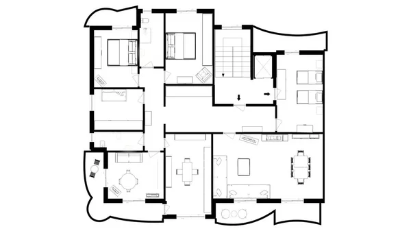 Tweede Plattegrond Plattegrond Zwart Wit Plattegrond Vloerplan — Stockfoto