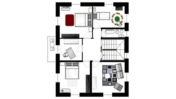 Tweede Plattegrond Plattegrond Zwart Wit Plattegrond Vloerplan — Stockfoto