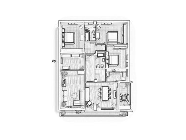 Çok katlı bir dairenin 3 boyutlu planı. Kat planlama yüksekliği. Ev alanının 3B tasarımı.