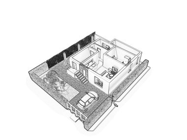Çok katlı bir dairenin 3 boyutlu planı. Kat planlama yüksekliği. Ev alanının 3B tasarımı.