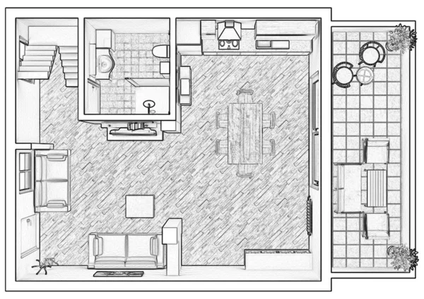 Floor Plan Home Illustration Open Concept Living Apartment Layout — стоковое фото