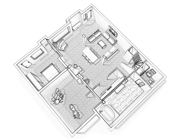 Plattegrond Van Een Huis Illustratie Open Concept Woonappartement Lay Out — Stockfoto