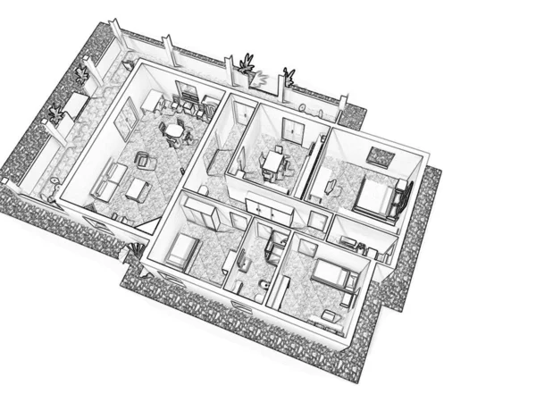 Floor Plan Home Illustration Open Concept Living Apartment Layout — Foto Stock