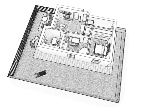 Plan Étage Une Maison Illustration Concept Ouvert Appartement Vie Disposition — Photo