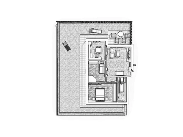 Plano Chão Uma Casa Ilustração Conceito Aberto Layout Apartamento Vivo — Fotografia de Stock