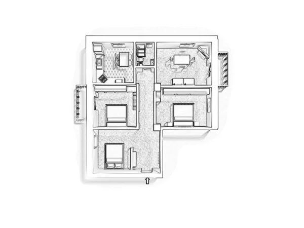 Floor Plan Home Illustration Open Concept Living Apartment Layout — стоковое фото