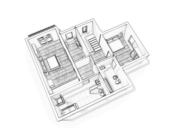 Floor Plan Home Illustration Open Concept Living Apartment Layout — Stock Photo, Image