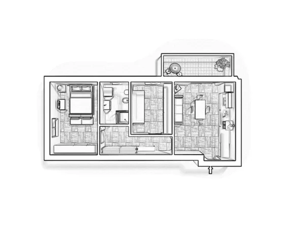 Floor Plan Home Illustration Open Concept Living Apartment Layout — Zdjęcie stockowe