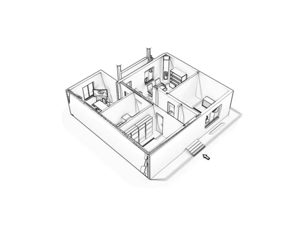 Plano Planta Una Casa Ilustración Diseño Apartamento Concepto Abierto —  Fotos de Stock