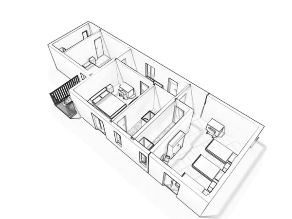 Plan Étage Une Maison Illustration Concept Ouvert Appartement Vie Disposition — Photo