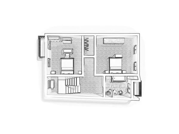 Plattegrond Zwart Wit Plattegrond Plattegrond Thuis Ruimte Plan Voor Onroerend — Stockfoto