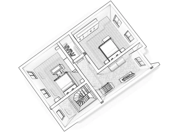 3階の計画 黒い白い床の計画 フロアプラン ホームスペース 不動産の計画 青写真だ マーケティングのためのフロアプラン — ストック写真