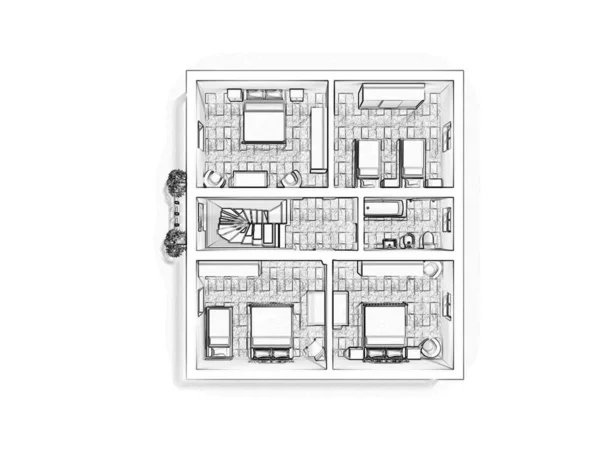 Schets Plattegrond Illustratie Plattegrond Met Het Meubilair Plattegrond Appartement Blauwdruk — Stockfoto