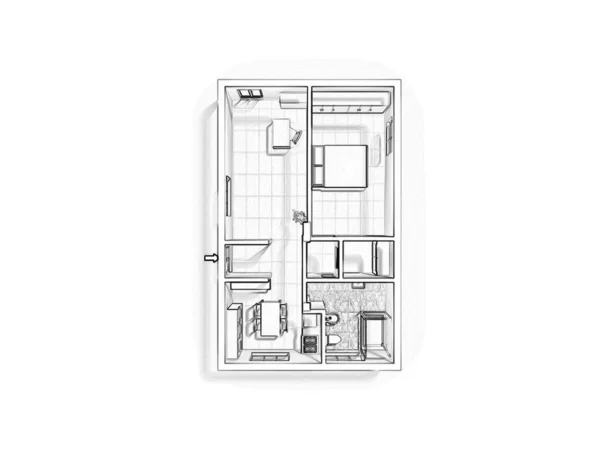 Schets Plattegrond Illustratie Plattegrond Met Het Meubilair Plattegrond Appartement Blauwdruk — Stockfoto