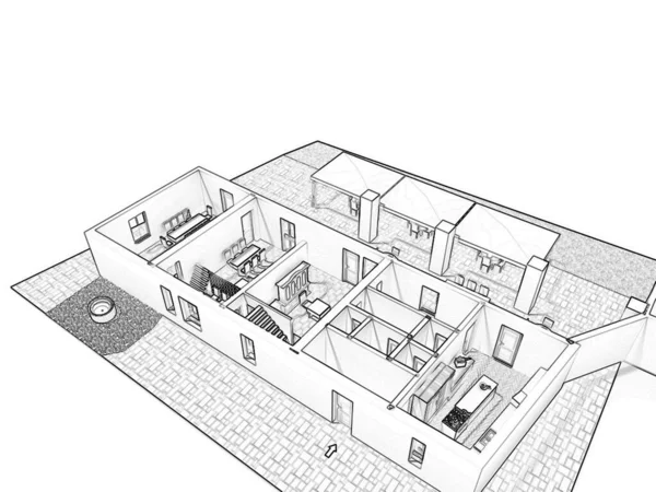 Szkic Planu Piętra Ilustracji Plan Piętra Meblami Plan Piętra Apartament — Zdjęcie stockowe