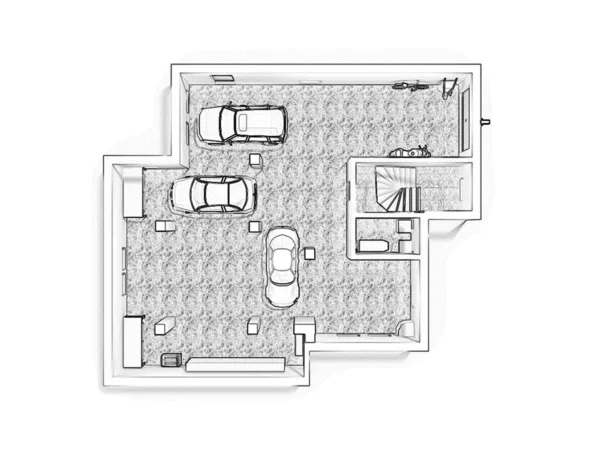 スケッチフロアプラン3Dイラスト 家具付きのフロアプラン3D フロアプラン 建設要素とアパートのブループリント 住宅事業 — ストック写真