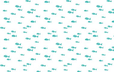 Balıklarla kusursuz el çizimi desen.