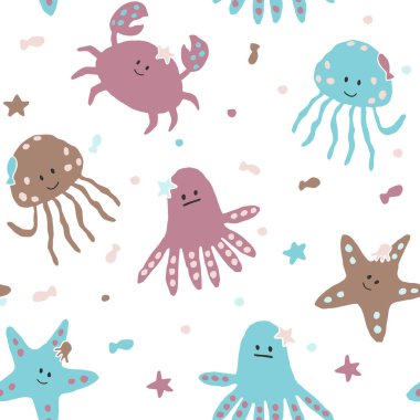 Şirin deniz hayvanlarıyla kusursuz desen