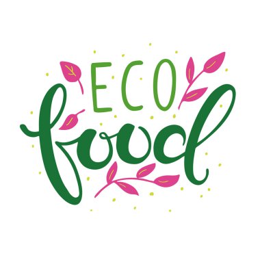 Eko gıda logosu el yapımı vektör çizimi.