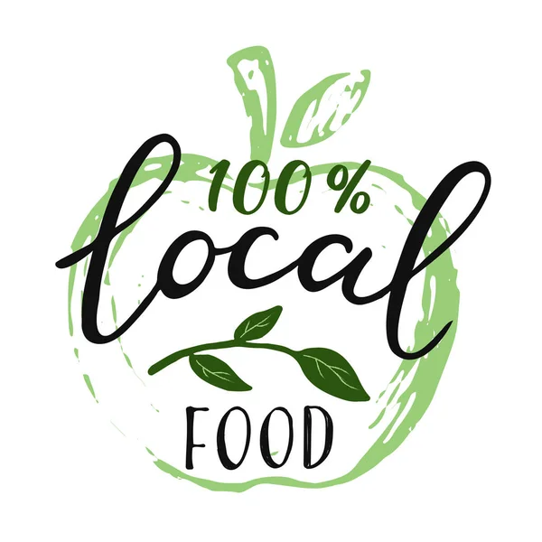 Handgezeichnetes Logo Lokaler Lebensmittel Mit Einem Apfel — Stockvektor