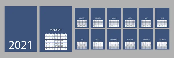 Kalender 2021 Jaarlijks Week Begint Zondag Vectorillustratie — Stockvector