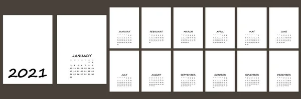 Kalender 2021 Jaarlijks Week Begint Zondag Template Vectorillustratie — Stockvector