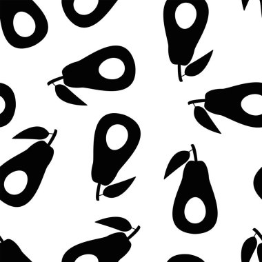 Avokadoların kusursuz deseni. Beyaz arkaplanda vektör illüstrasyonu.