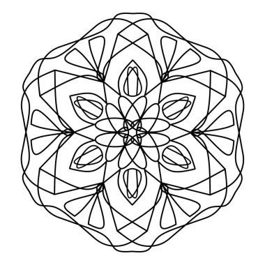 Mandala şeklinde dairesel desen. Etnik doğu tarzında dekoratif süs. Boyama kitabı sayfası. Beyaz arkaplanda izole edilmiş vektör illüstrasyonu.