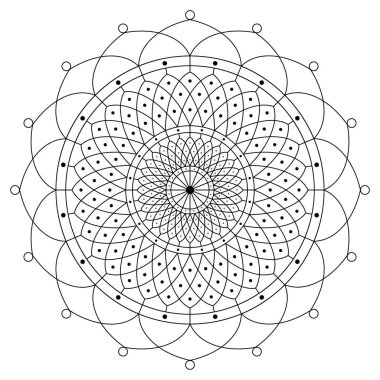 Mandala şeklinde dairesel desen. Etnik doğu tarzında dekoratif süs. Boyama kitabı sayfası. Beyaz arkaplanda izole edilmiş vektör illüstrasyonu.