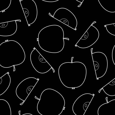 Kusursuz elma deseni. Siyah arkaplanda vektör illüstrasyonu.