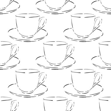 Bardaklarla kusursuz desen. Beyaz arkaplanda vektör illüstrasyonu.