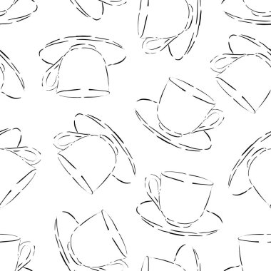 Bardaklarla kusursuz desen. Beyaz arkaplanda vektör illüstrasyonu.