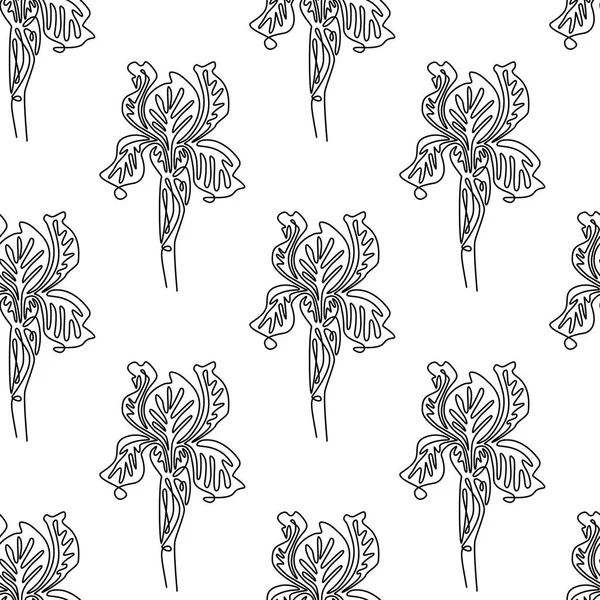 Patrón Sin Costuras Con Flores Iris Ilustración Vectorial Sobre Fondo — Vector de stock