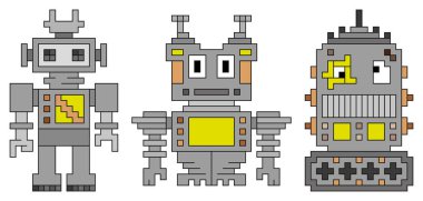 Robot seti, vektör çizimi. Beyaz arkaplanda izole.