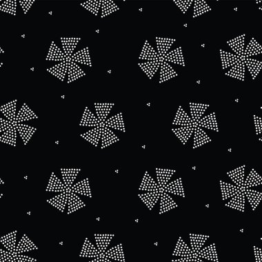 Siyah arka planda kusursuz soyut çiçek deseni. Soyut çiçek ve noktaların el çizimi vektör çizimi.