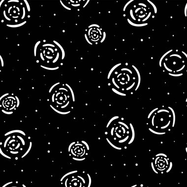 Siyah arka planda kusursuz soyut çiçek deseni. Soyut çiçek ve noktaların el çizimi vektör çizimi.