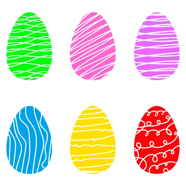 Set Easter Eggs Doodle Style Isolated White Background Hand Drawn — Stock Vector
