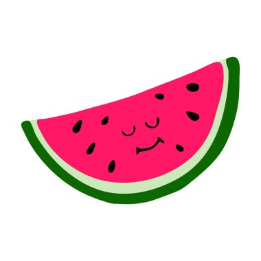 Karpuz dilimi. Beyaz arka planda izole edilmiş el çizimi vektör çizimi.