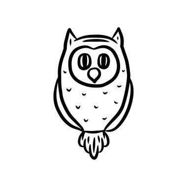 Baykuş. Karalama biçiminde el çizimi vektör çizimi, beyaz arkaplanda izole edilmiş.