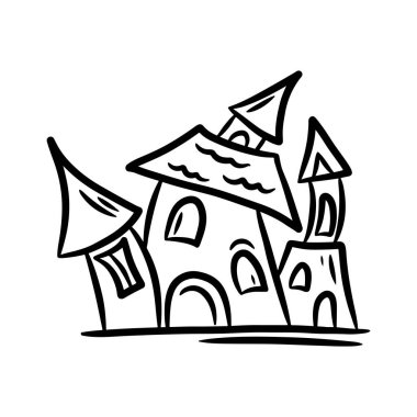 Korku evi. Karalama biçiminde el çizimi vektör çizimi, beyaz arkaplanda izole edilmiş.