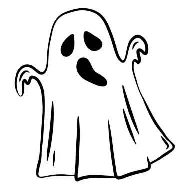 Hayalet. Karalama biçiminde el çizimi vektör çizimi, beyaz arkaplanda izole edilmiş.
