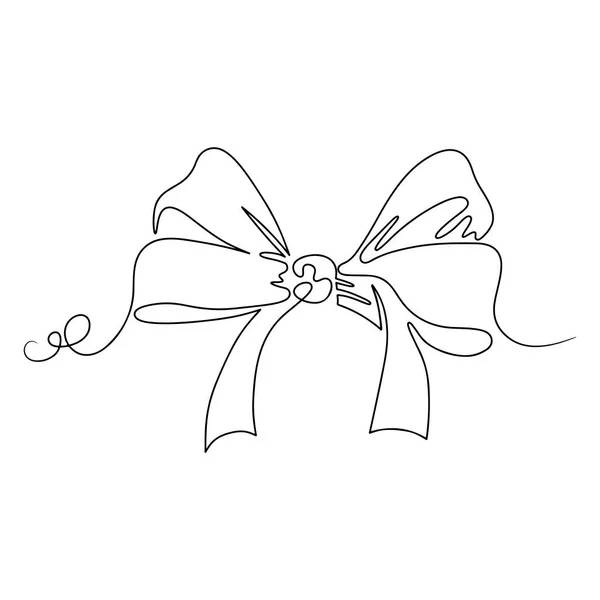 Ribbon Bow Continuous Line Vector Illustration Isolated White Background — Stock Vector